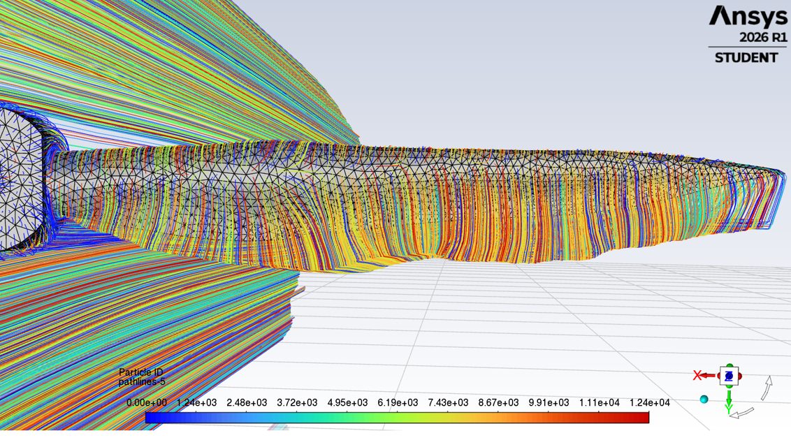 CFD pathline simulation of the wind turbine blades